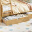 Lit simple superposé au dessus d'un lit double avec tiroirs de rangement, structure de lit superposé pour enfants en bois massif avec lattes, conception convertible, blanc et naturel