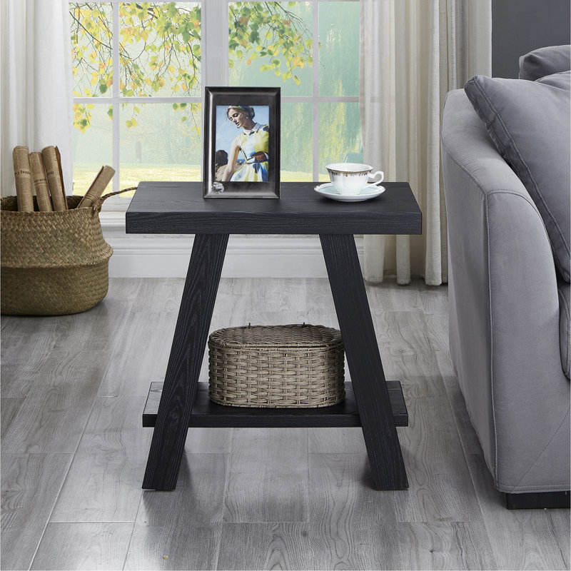 Athens Contemporary Wood Shelf Side Table In Weathered, Black