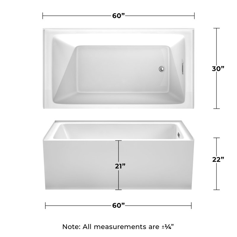 Grayley 60'' x 32'' Soaking Acrylic Bathtub, White/Polished Chrome, Right-Hand Drain