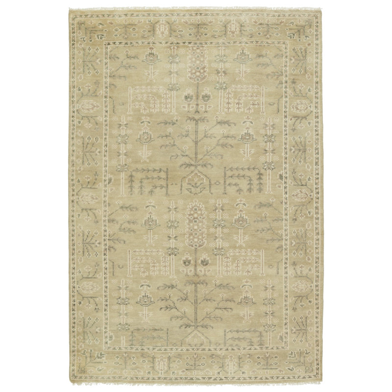 Tapis crème / vert noué à la main Jaipur Living Ginerva (6 pi x 9 pi), Rectangle 6 pi x 9 pi