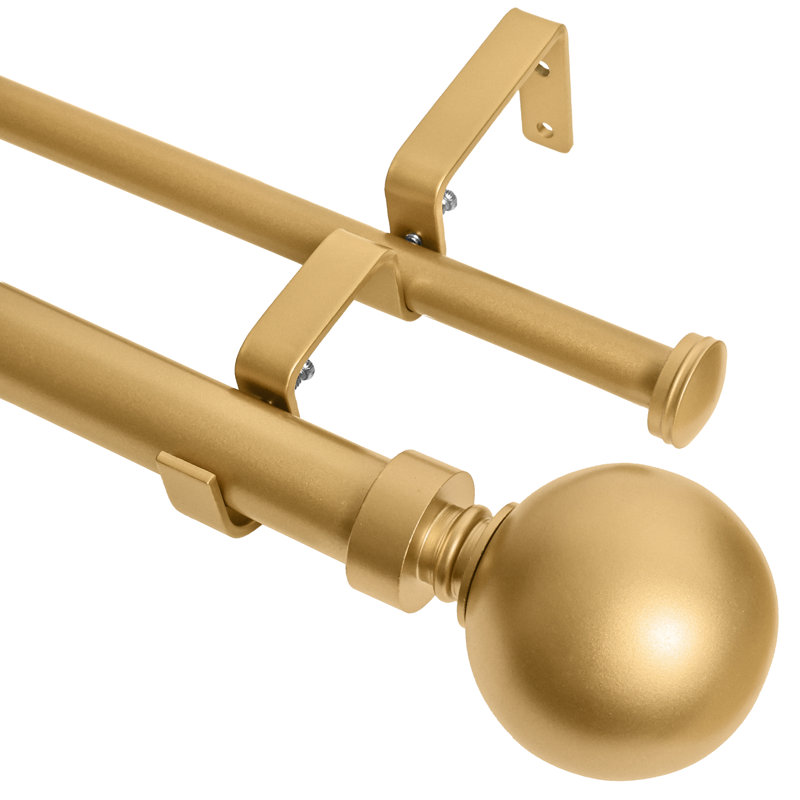Gold Adjustable Double Curtain Rod with Ball Finials, 28"-48"