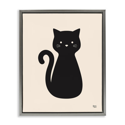 Feline Grace Black Cat Grey Framed Floater Canvas Wall Art by Jessica Beck