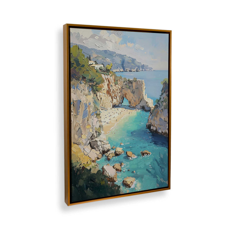 Impression sur toile Secret Sea Arch, Cadre flottant doré poli, 32 po x 48 po