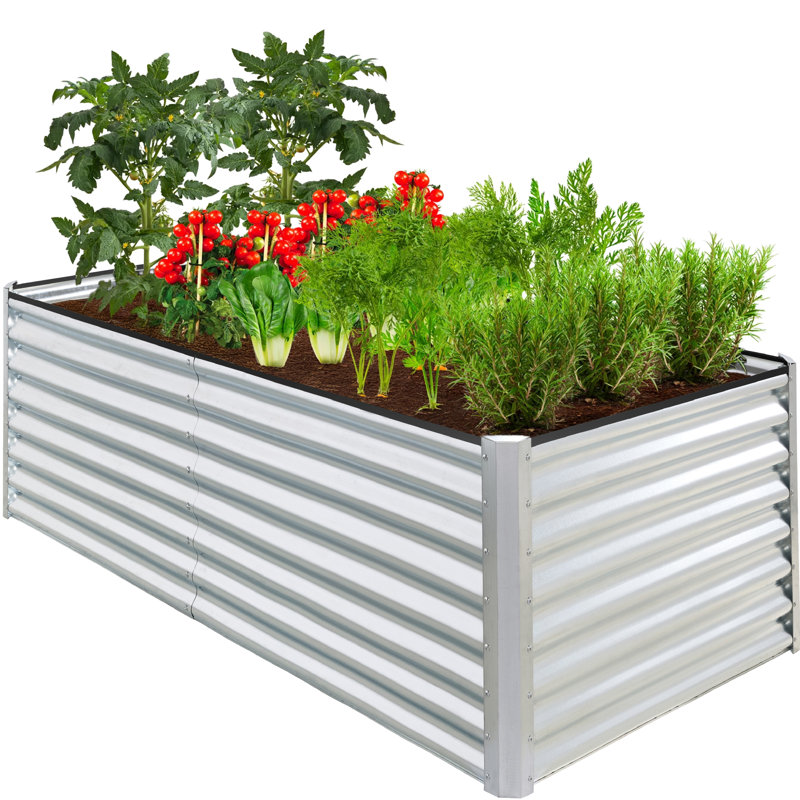 2ft Outdoor Metal Raised Garden Bed, Planter Box For Vegetables, Flowers Herbs, Gray, 24" H x 72" W x 36" D