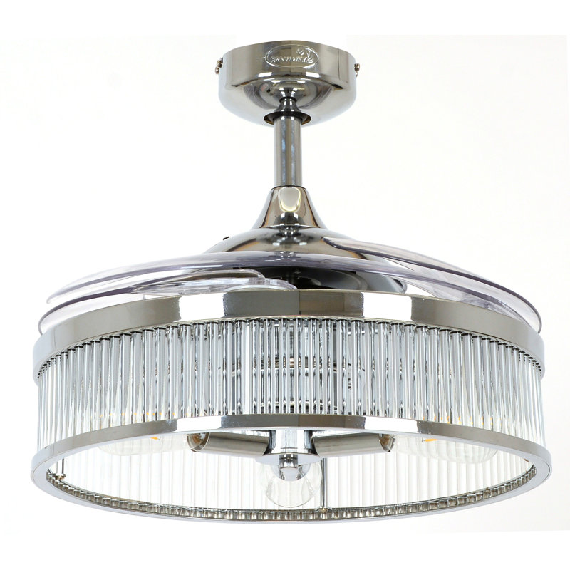 Ventilateur de plafond à pales rétractables de 122 cm (48 po) avec lumière et télécommande, ventilateur de plafond moderne Fandelier, technologie de conception brevetée, pales plus robustes et plus épaisses, chromé