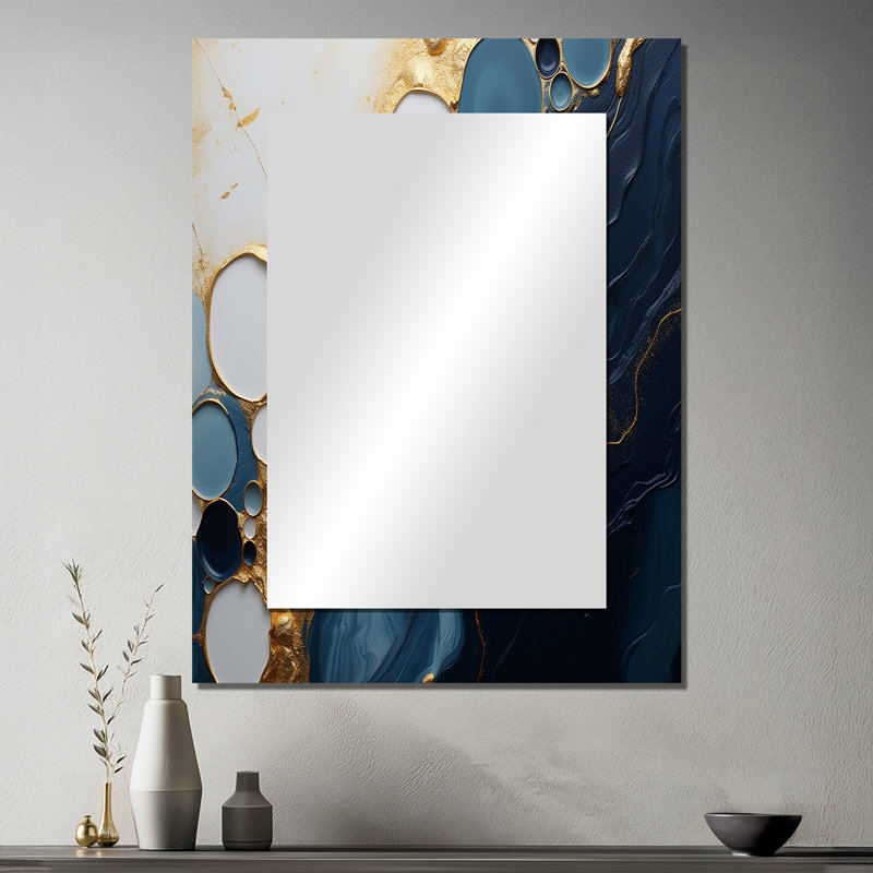 Gold and blue marble essence magic I - Marble Wall Mirror, Gold Decorative Mirror, Printed Metal Art, 40" x 30"