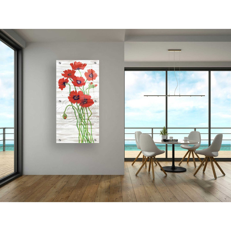 «Red Poppy Panel I» par Tim O'Toole, art mural en verre acrylique, 12 po x 24 po, H 48 po x l 24 po