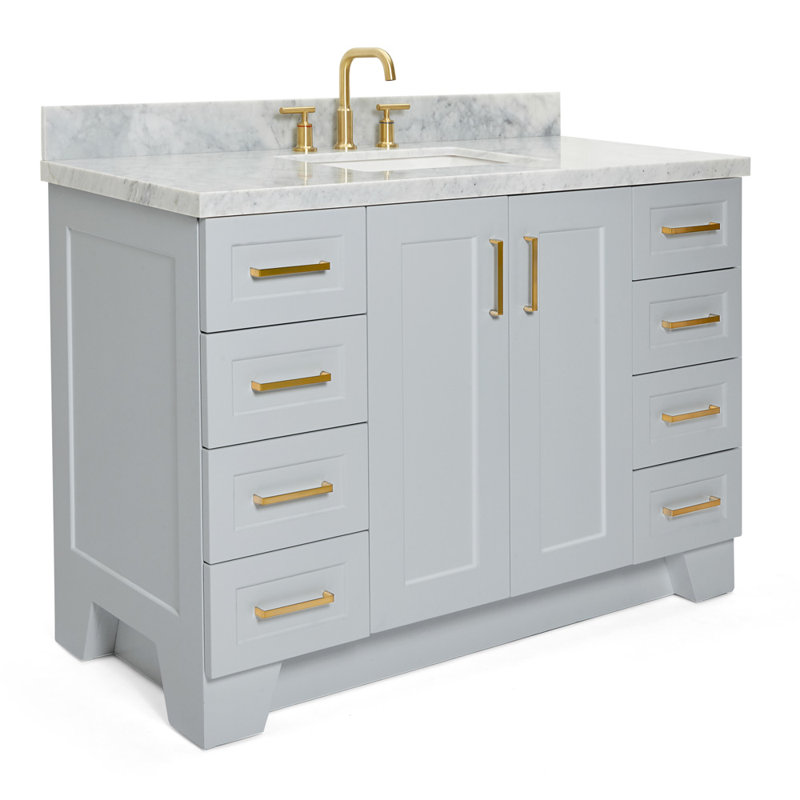 Freitas 48'' Solid Wood Single Bathroom Vanity, Gray, Rectangle, Carrara Marble