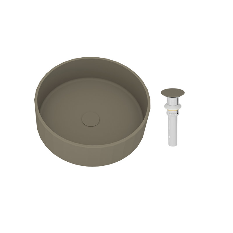 CASAINC Maple 17'' Concrete Circular Bathroom Sink, Taupe Clay
