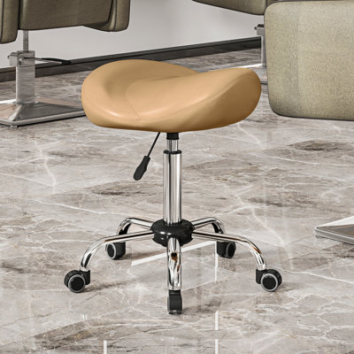 PU Leather Saddle Stool Height Adjustable Rolling Salon Chair Brown