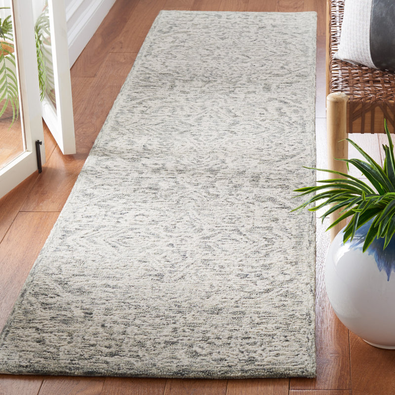Zaher Hand Tufted Wool/Cotton Oriental Rug in Gray/Ivory, Runner 2'3" x 9'