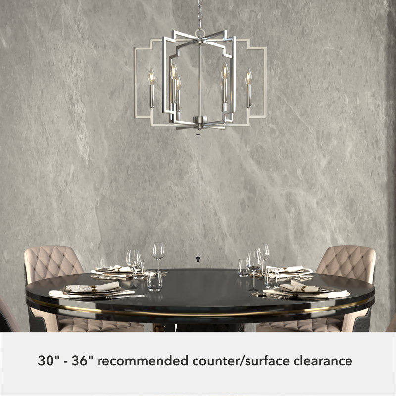 Hunter 30 Inch Zoanne 6 Light Chandelier Ceiling Light Fixture, Brushed Nickel, 16.5" H x 24" W x  24" D