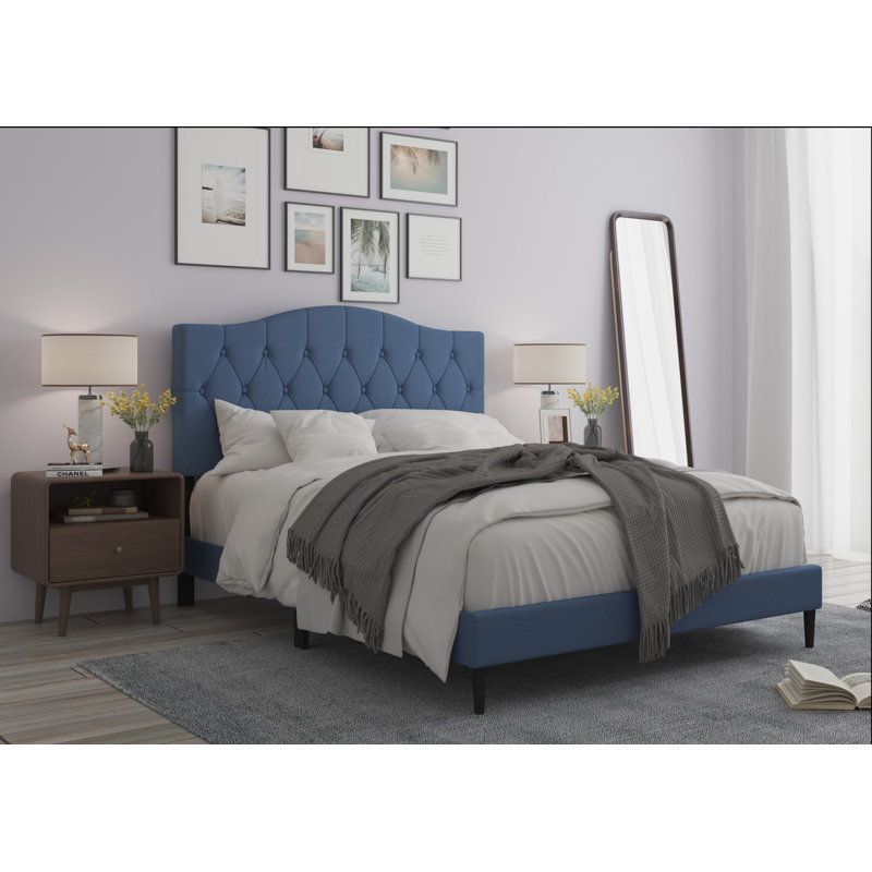 Arnette Upholstered Platform Bed, Twin, Denim Blue