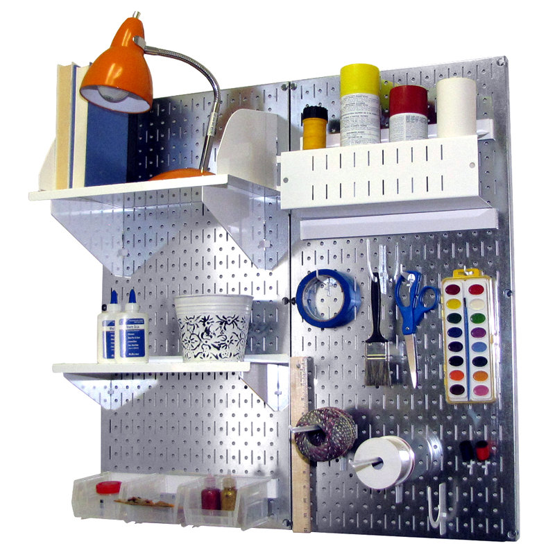 Hobby Craft Pegboard Organizer Storage Kit, Galvanized and White