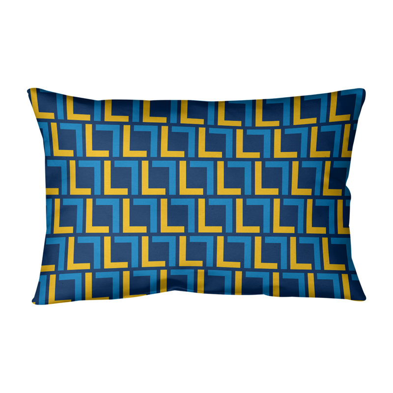 Housse de coussin rectangulaire Los Angeles, Bleu marine / or / bleu pastel, Simili daim