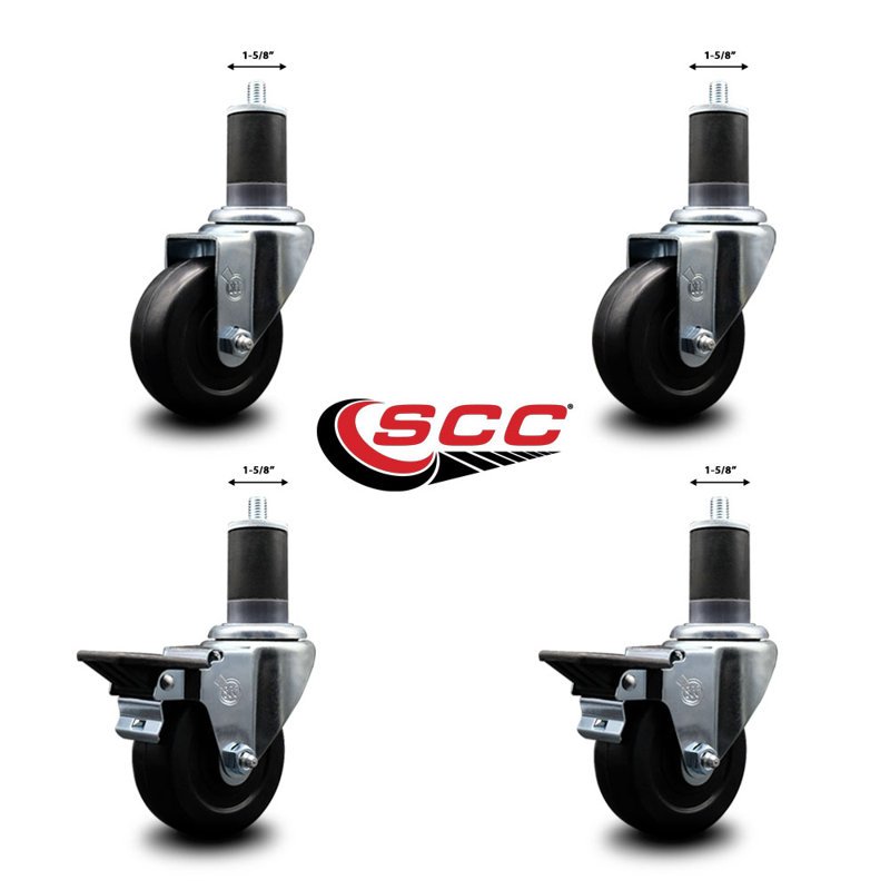 Ensemble de roulettes extensibles en caoutchouc dur avec roues pivotantes 2 freins SCC PLB 3,5 po x 1-5 / 8 po