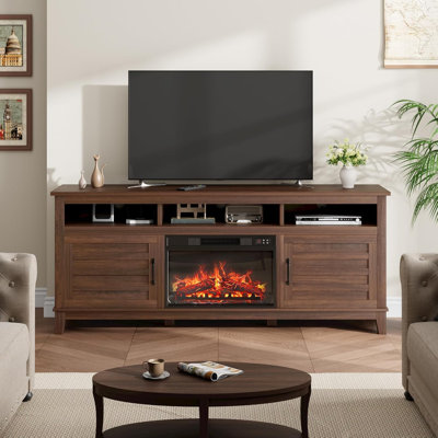 Meuble télé 71 po avec foyer électrique de 23 po, rangement réglable, console multimédia pour le salon et la chambre à coucher