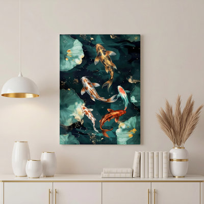 «Gallery Wrap», art mural sur toile pour le salon, la chambre à coucher, le bureau ou le vestibule - décoration murale décorative avec poisson Koi