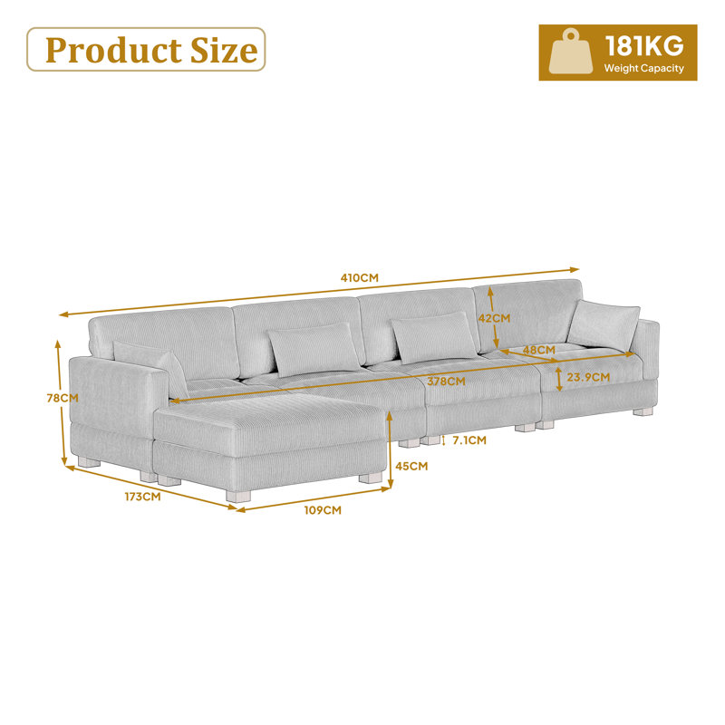 Maelina Reversible Modular Corner Sofa, Hunter Green, 84.6cm H x 406.9cm W x 87.4cm D