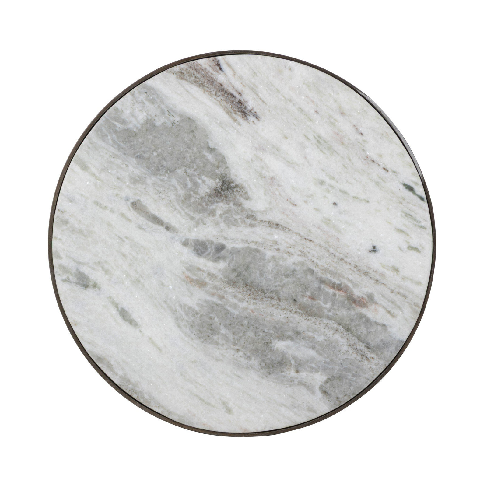 Seraphine Pedestal End Table, Creamy Taupe Marble, Aged Bronze