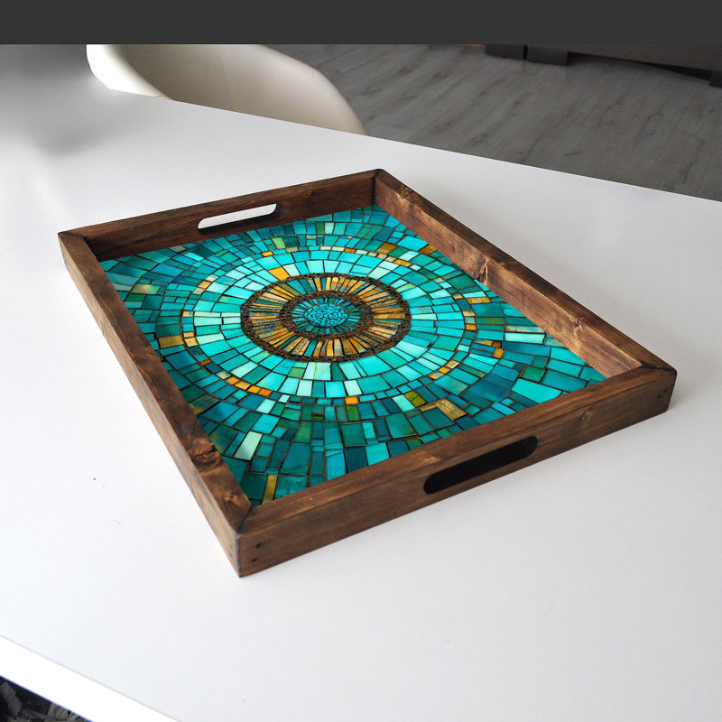 Élégant plateau en bois massif 18,9 x 15,0 x 1,6 pouces | Impression UV sur panneau de fibres à densité moyenne de 0,2 pouce d'épaisseur | Parfait pour servir, organiser et décorer la maison | Conception durable et élégante pour toutes les occasions