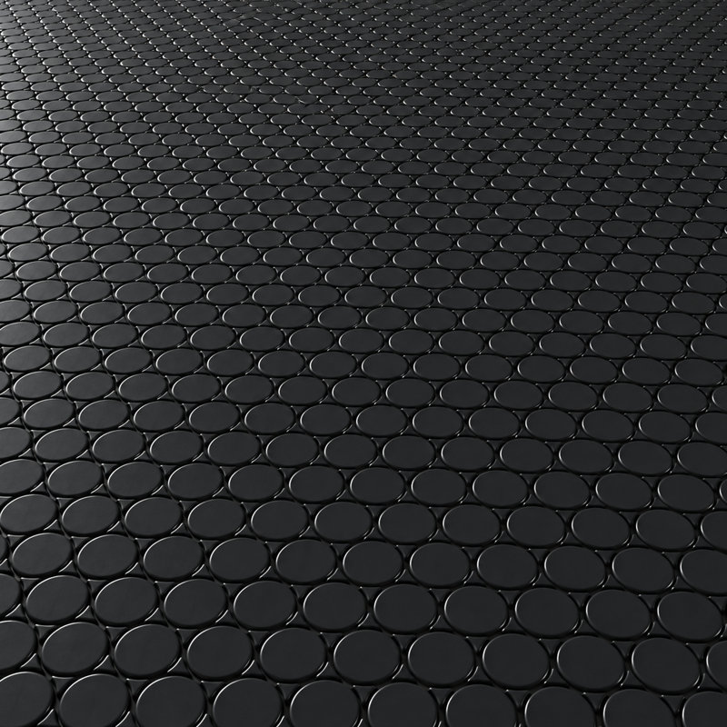 Mosaïques Tuxedo rondes noires de 3/4 po, 3/4 pouce Pennyround noir