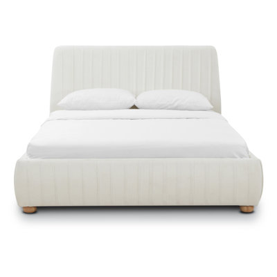 Hades Chenille Queen Bed in Mello White