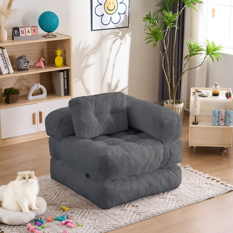 Folding Sofa Bed, Convertible Chair Bed - 2-in-1 Foldable Sleeper with Pillow, Gray