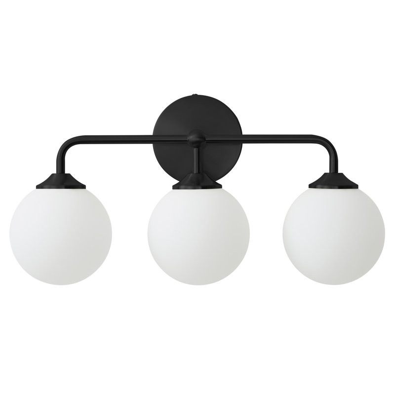 3 - Light Dimmable Vanity Light with Opal Lampshade, Matte Black