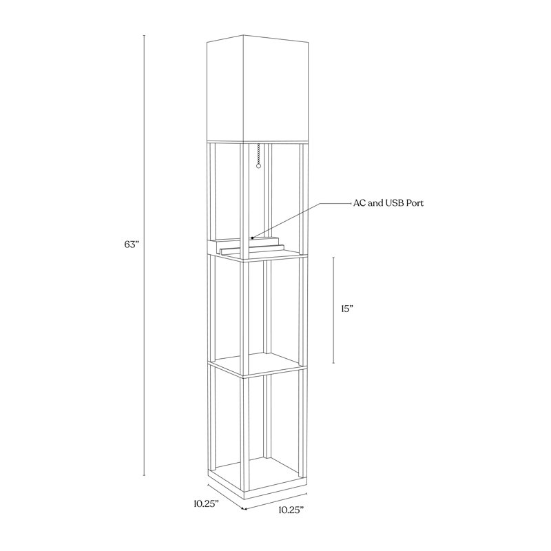 Maxwell Smart Shelf Floor Lamp with Wireless Charger, Black, 63"