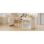 Îlot de cuisine avec table de salle à manger extensible pour 4 à 6 personnes de 82,7 po K&K, table de cuisine bicolore avec rangement double, prise de courant, îlot de cuisine avec rangement 2 tiroirs et 2 tablettes latérales ouvertes, blanc
