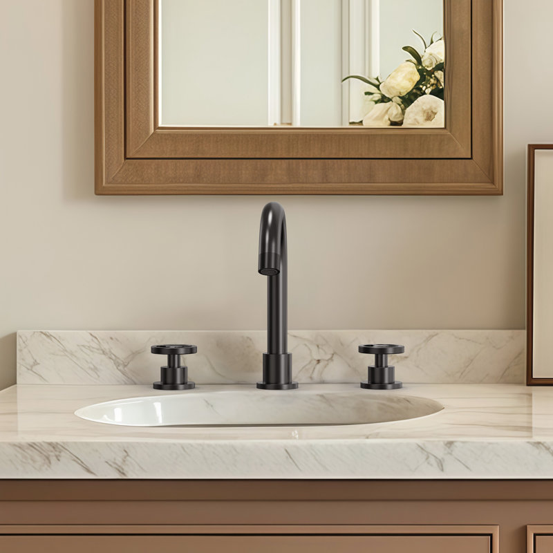  Robinet de lavabo de salle de bain à 3 trous, robinet à 2 poignées avec poignées de roue et ensemble de bonde, Matte Black
