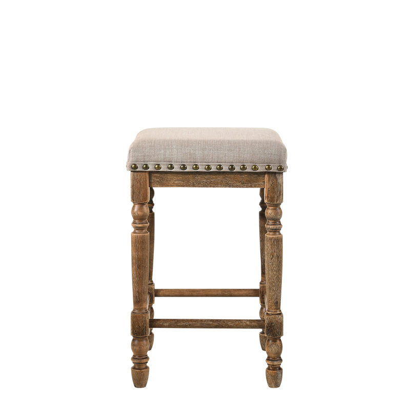Tabouret à hauteur de comptoir en tissu beige et chêne vieilli - 2 revêtus de 2, d'apparence, ajoute une touche de sophistication