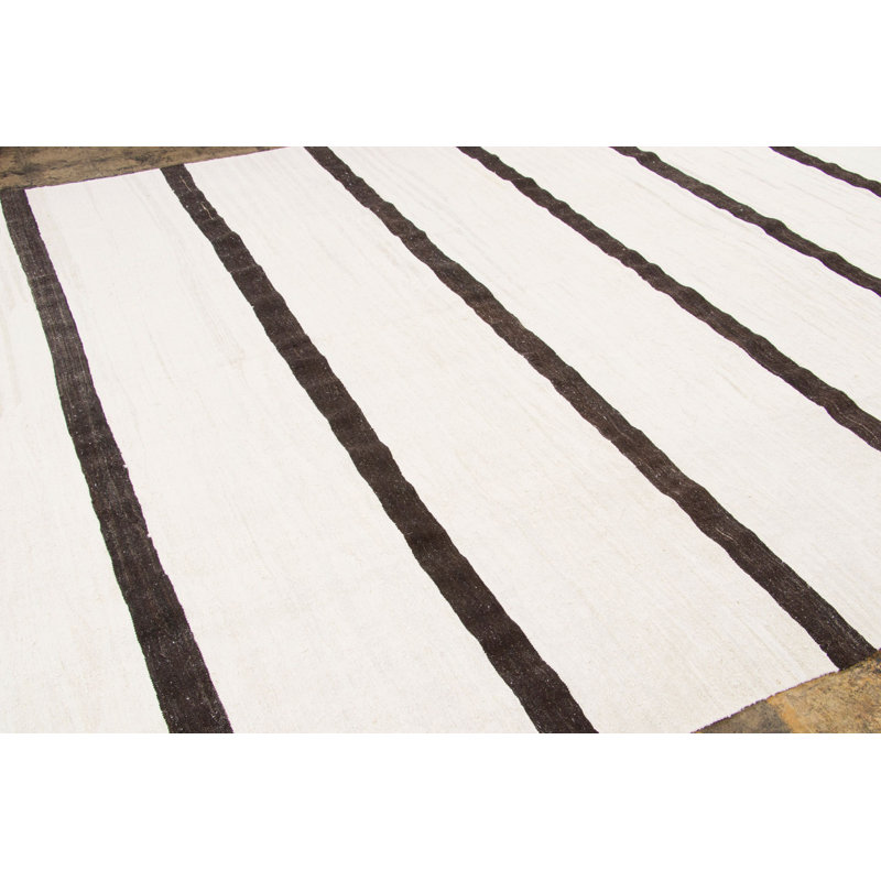 Vintage Turkish Kilim Hemp Rug with Brown Stripes by Rug & Kilim, 1950-1959, Black