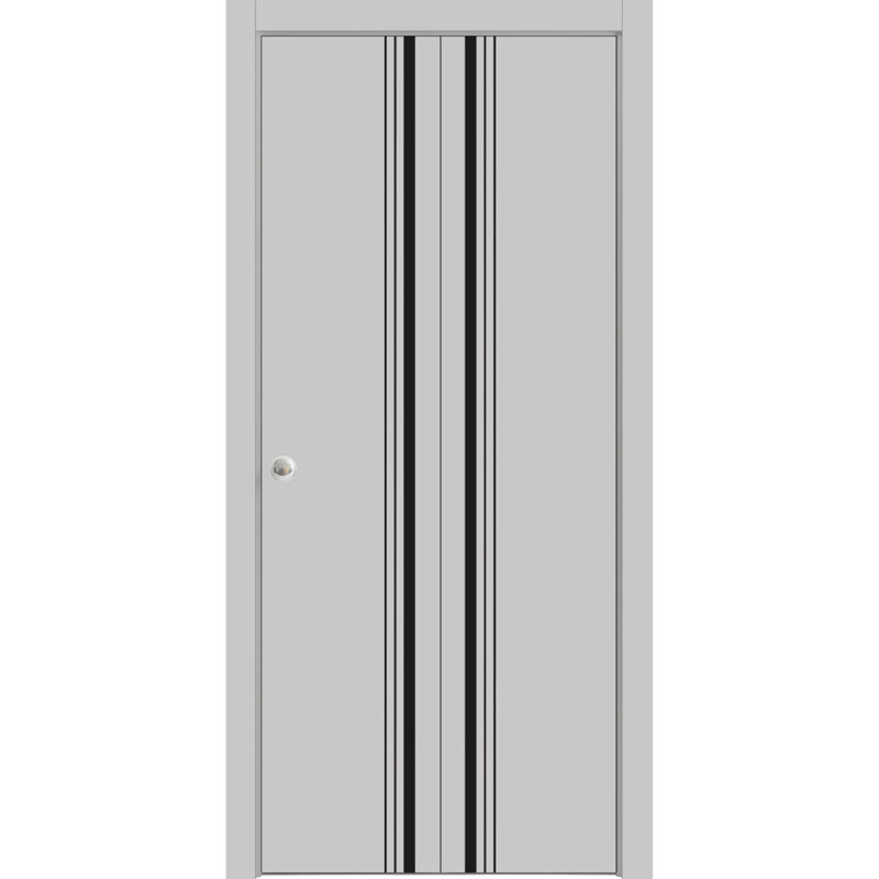Porte pliante en bois massif massif, Gris mat, 84 po x 80 po
