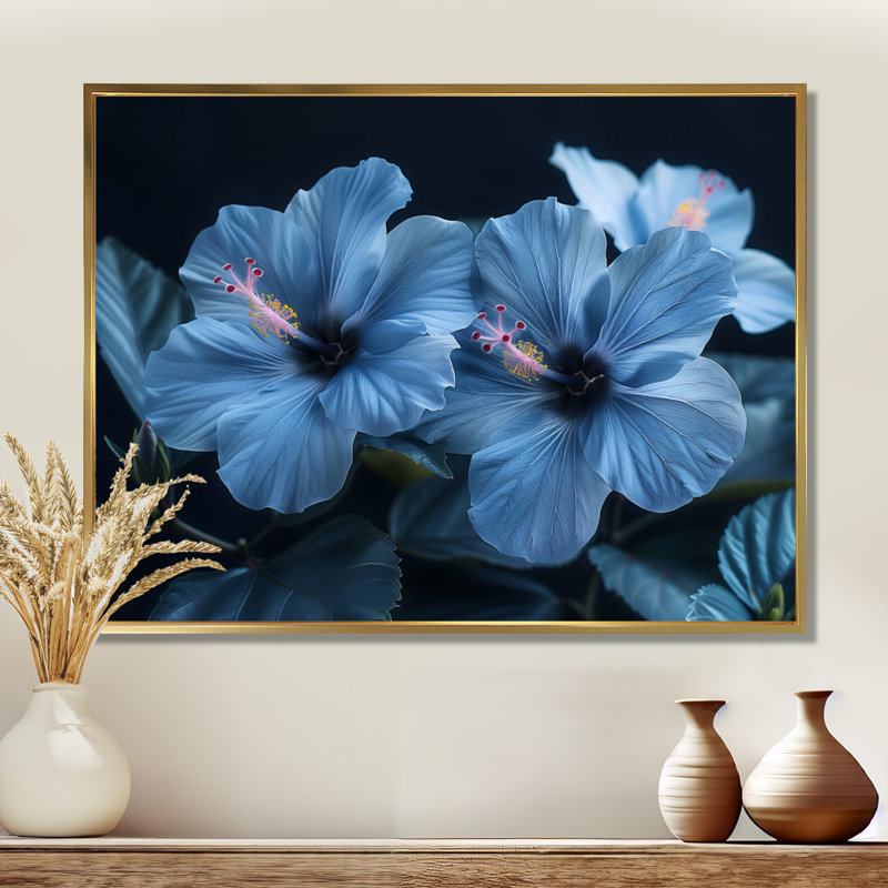 Décoration murale Goudy - Hibiscus, Toile avec cadre flottant or, H 12 po x l 20 po x P 1 po