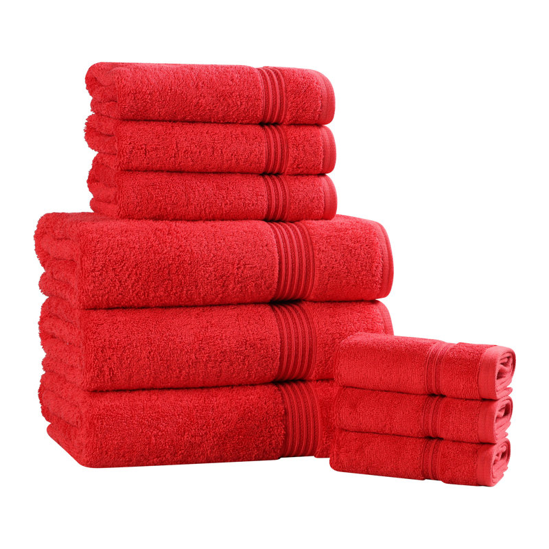 Glennet Heritage Egyptian Cotton Soft Absorbent 9 Piece Bathroom Towel Set, Red
