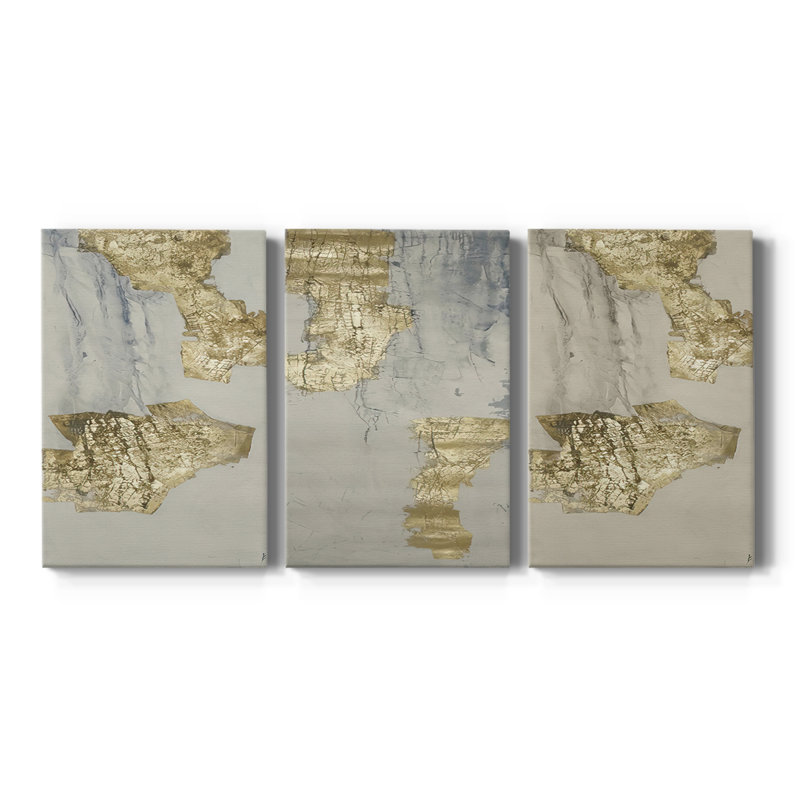 Imprimé ravin indigo doré V - toile tendue sur mesure - 3 pièces, H 18 po x l 36 po