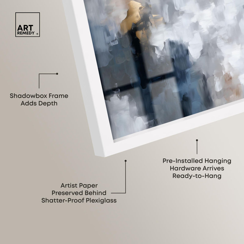 «Midnight and Ivory I Shadowbox Print», art mural abstrait par Art Remedy, H 13 po x l 13 po, Blanc