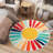 Rainbow Sun Round Rug, Washable 3ft Non Slip Low Pile Rug with Cute Sun Print for Nursery Sofa Bedroom, Mid Century Modern Circle Rugs for Playroom Kids Room, Colorful Red-1109919770-1109919768
