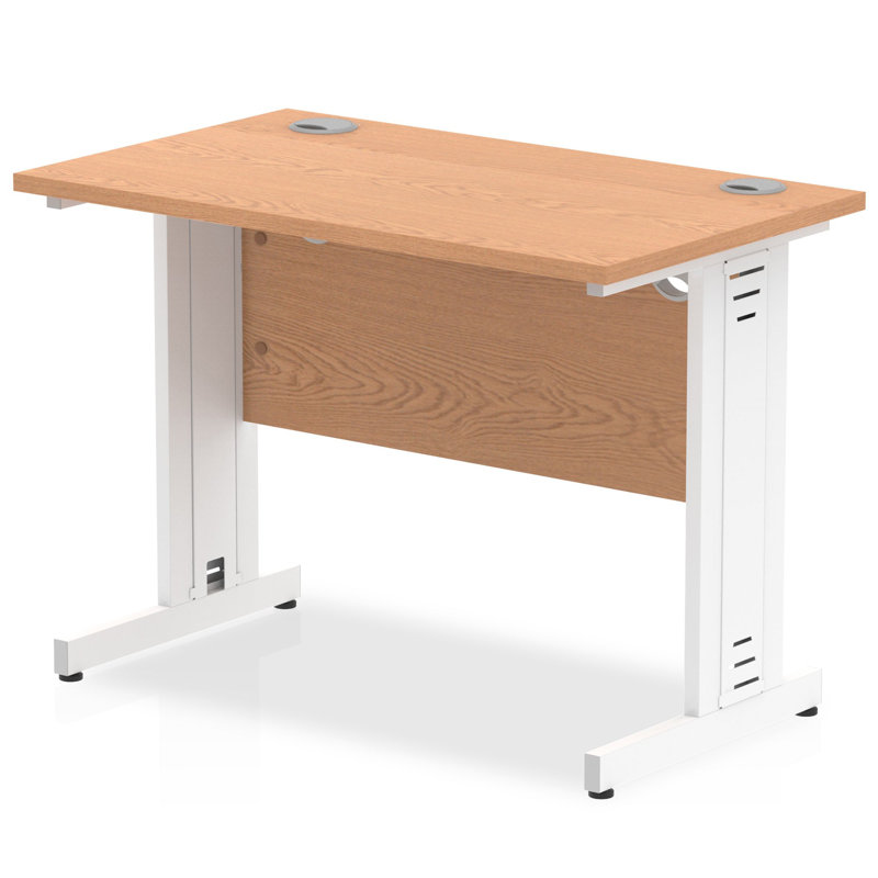 Impulse Metal Base Computer Desk, White, 73cm H x 100cm W x 60cm D, Oak