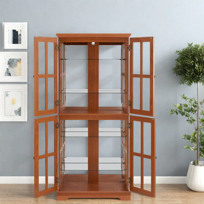 Vintage Dark Oak Bookcases With Glass Doors, Adjustable Storage For Home Or Office