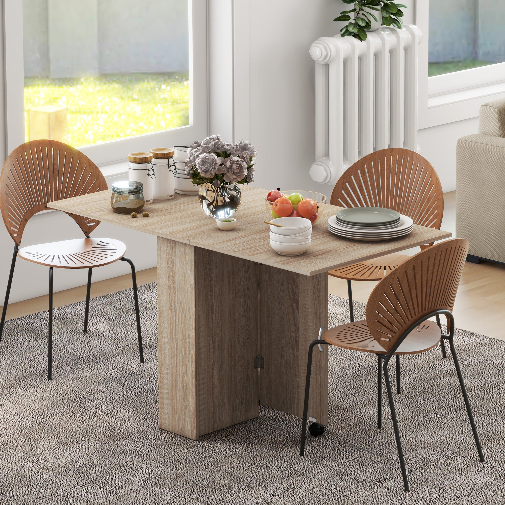 Lay Back Table Latitude Run® Folding Dining Table, Drop Leaf Table with 2-tier Shelves ...