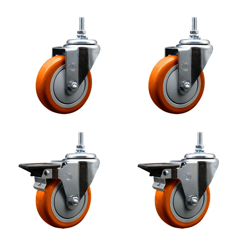Ensemble de roulettes à tige filetée en poly pivotant 3/4 pouce 2 freins