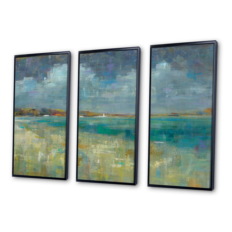 Sky and Sea - 3 pièces, reproduction encadrée sur toile, Cadre noir, L 36 po x H 20 po