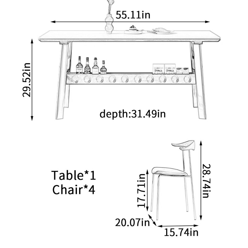 Table de salle à manger Vintage, H 29,52 po x L 55,11 po x l 31,49 po