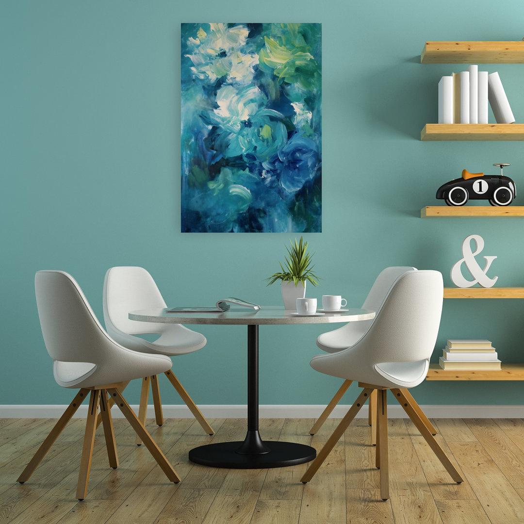 Teal Blue Flower Abstract Abstract Bold Contemporary Nature Wall Art Print