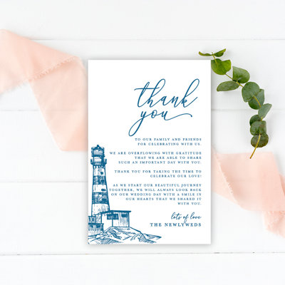 Nautical Lighthouse Line Drawing Wedding Thank You Place Setting Cards For Table Reception, Family, Friends, 56-Pack -  Koyal Wholesale, A3PP02000