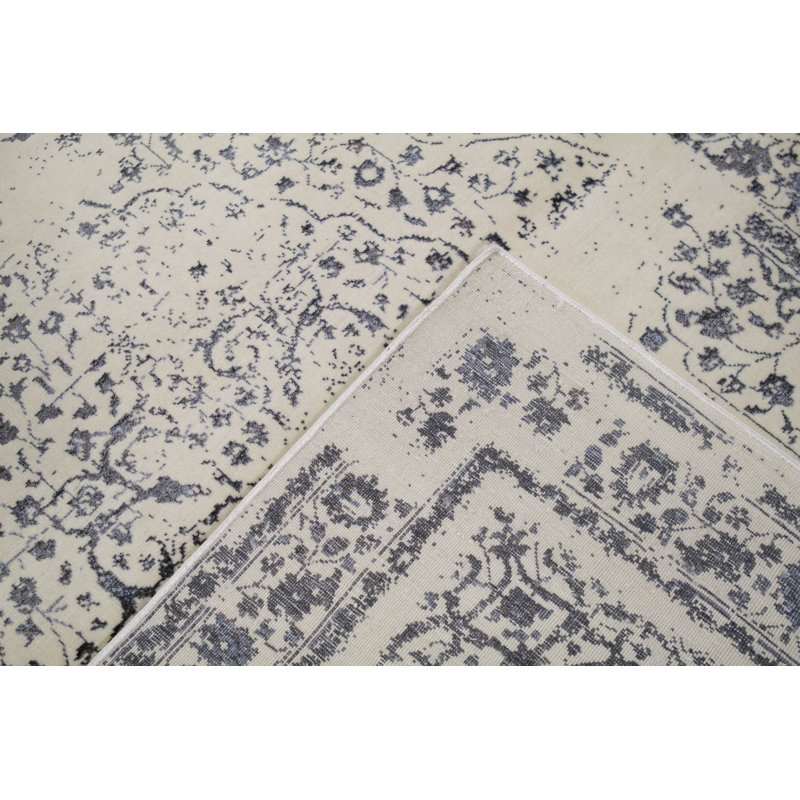 Tapis gris anthracite / blanc de haute qualité noué à la main Kendale
