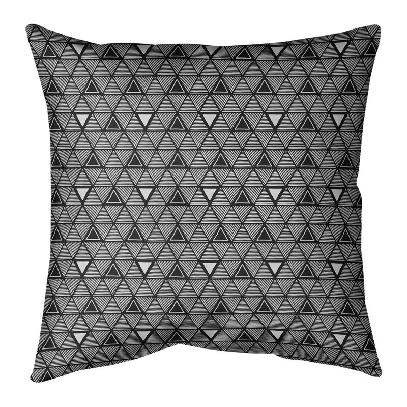 Coussin décoratif triangles dessinés à la main classiques, H 18 po x l 18 po, Duvet synthétique, Noir clair